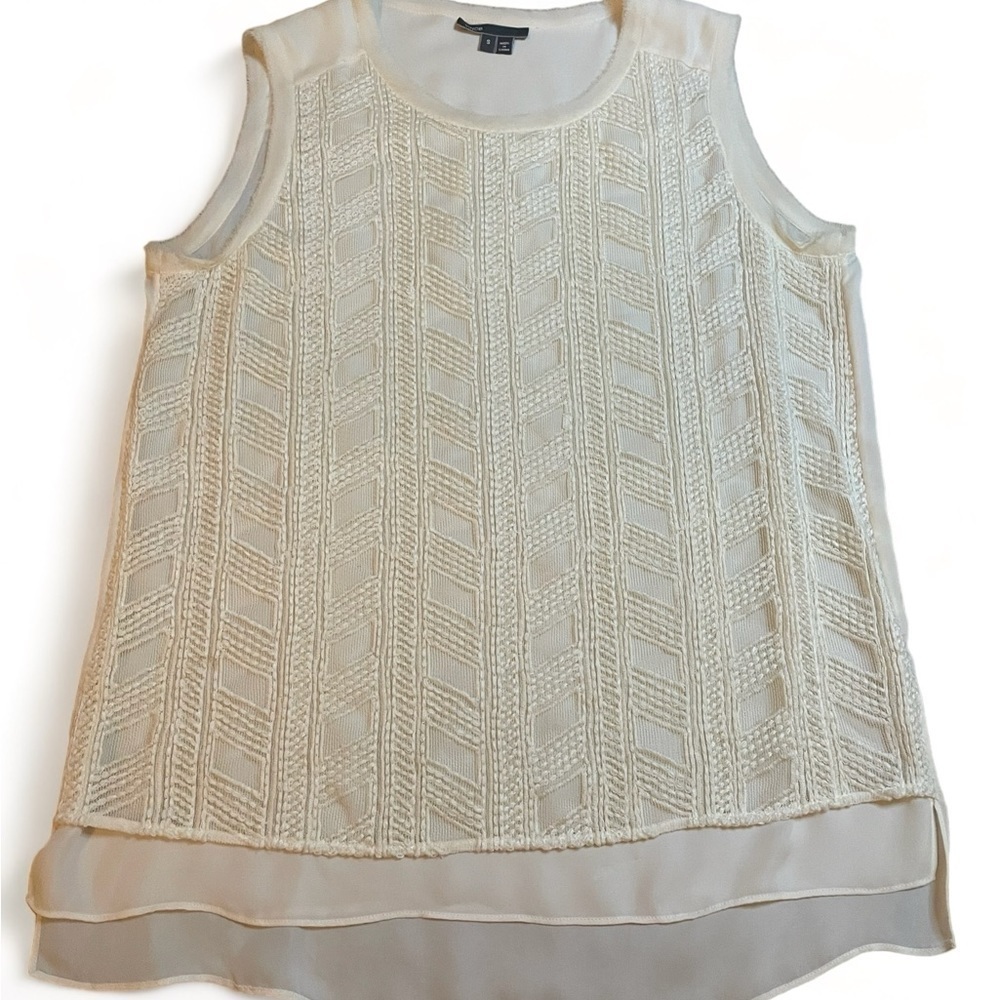 VINCE Silk Tank Top Blouse Crochet Layer Front Raw‎ Edge Ivory White Size Small
